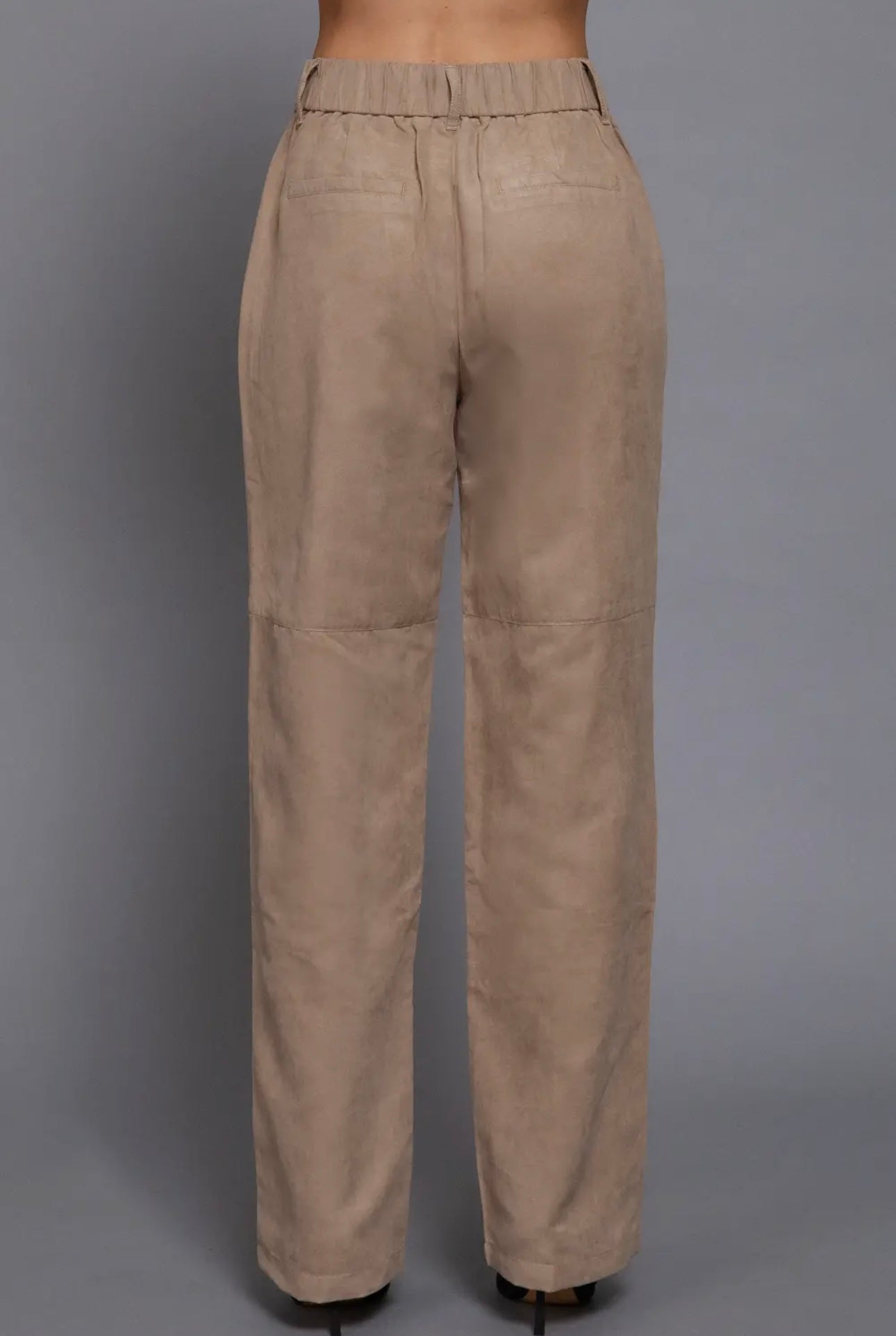 Faux suede straight leg woven pants