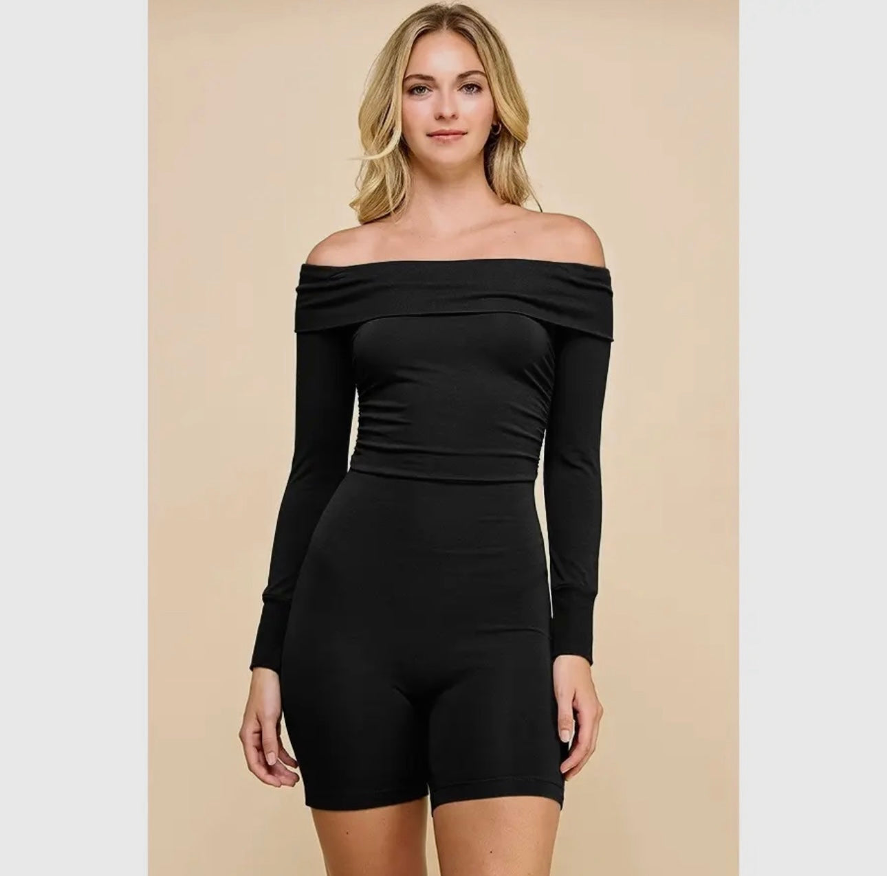 Off shoulder long sleeve romper