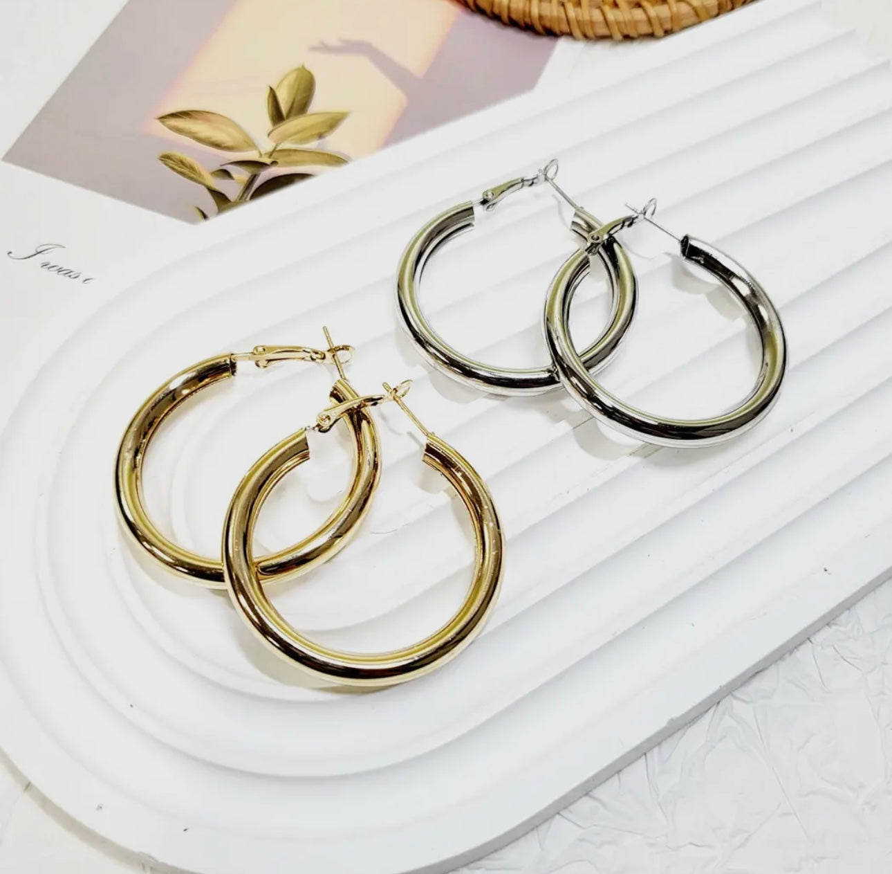 Gold and silver hoop earrings