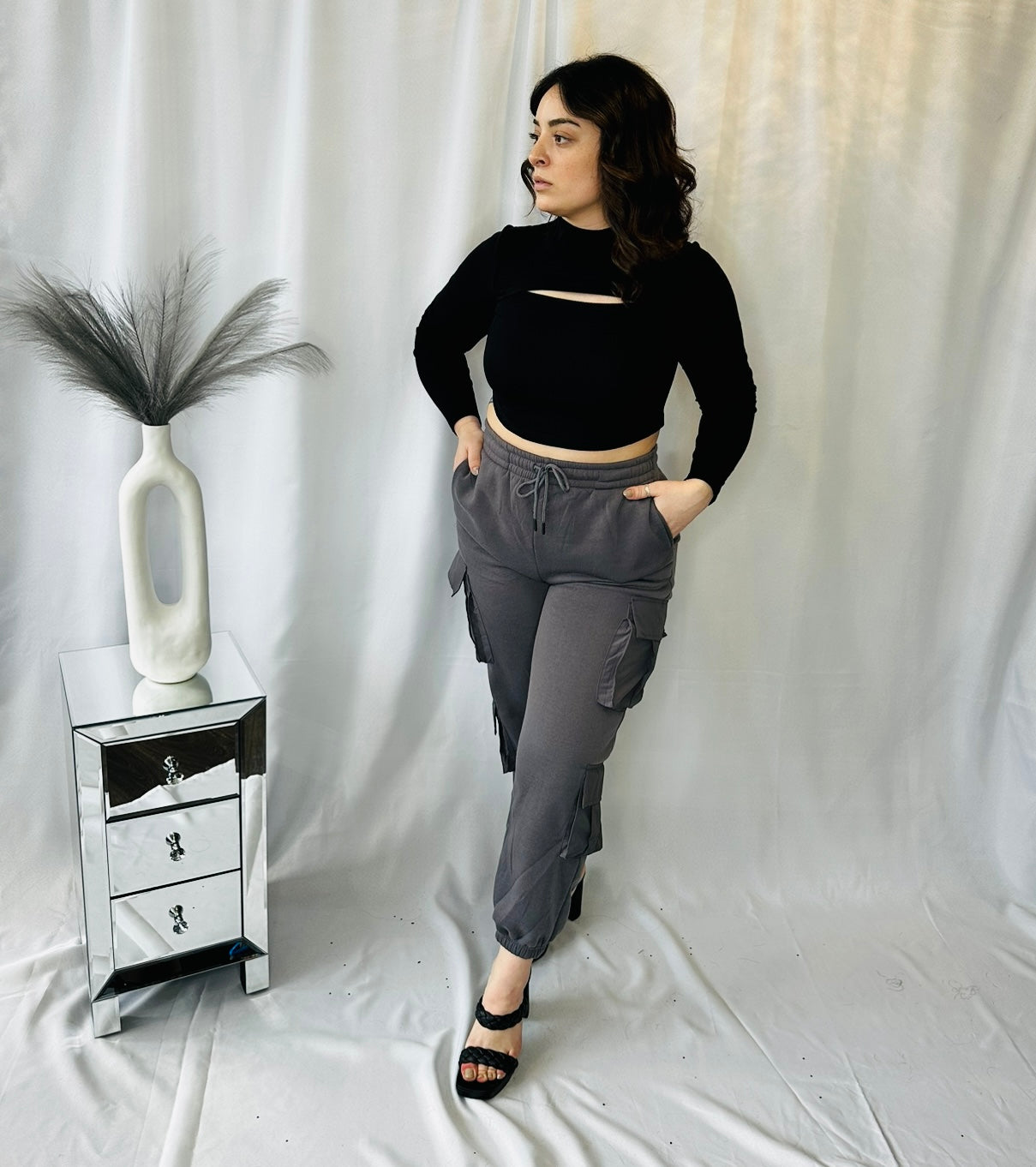 Solid cargo jogger pants with drawstring