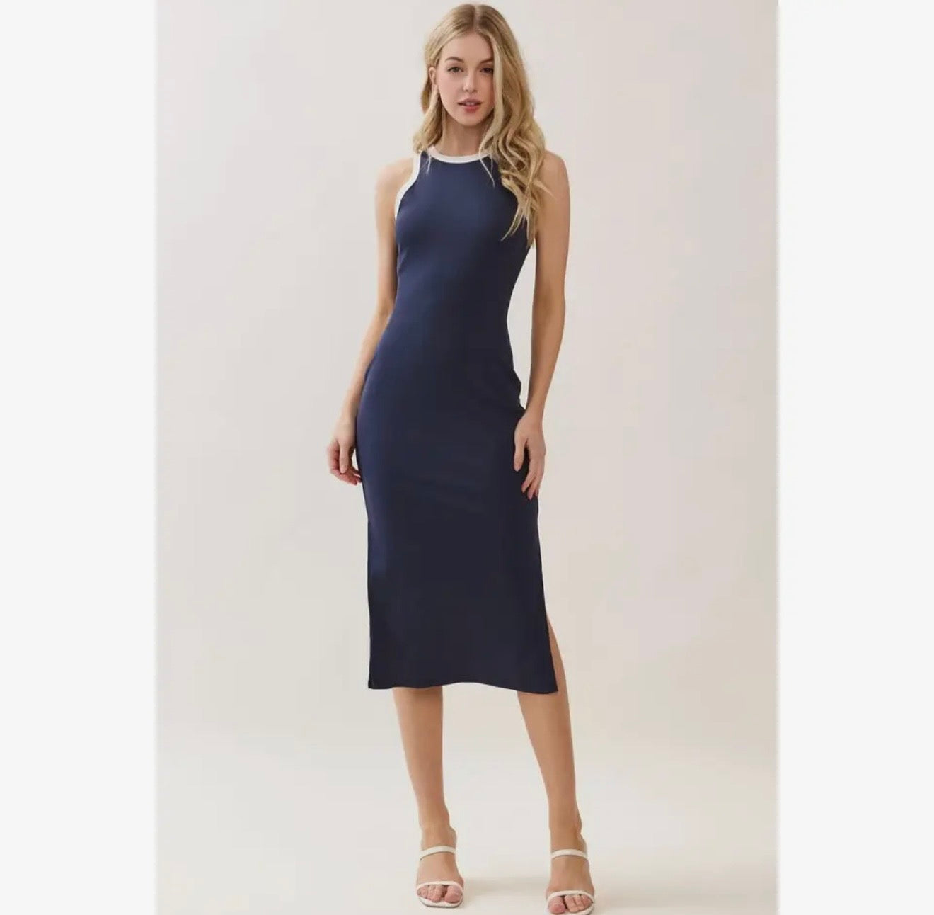 Ribbed tank midi dress with side slit