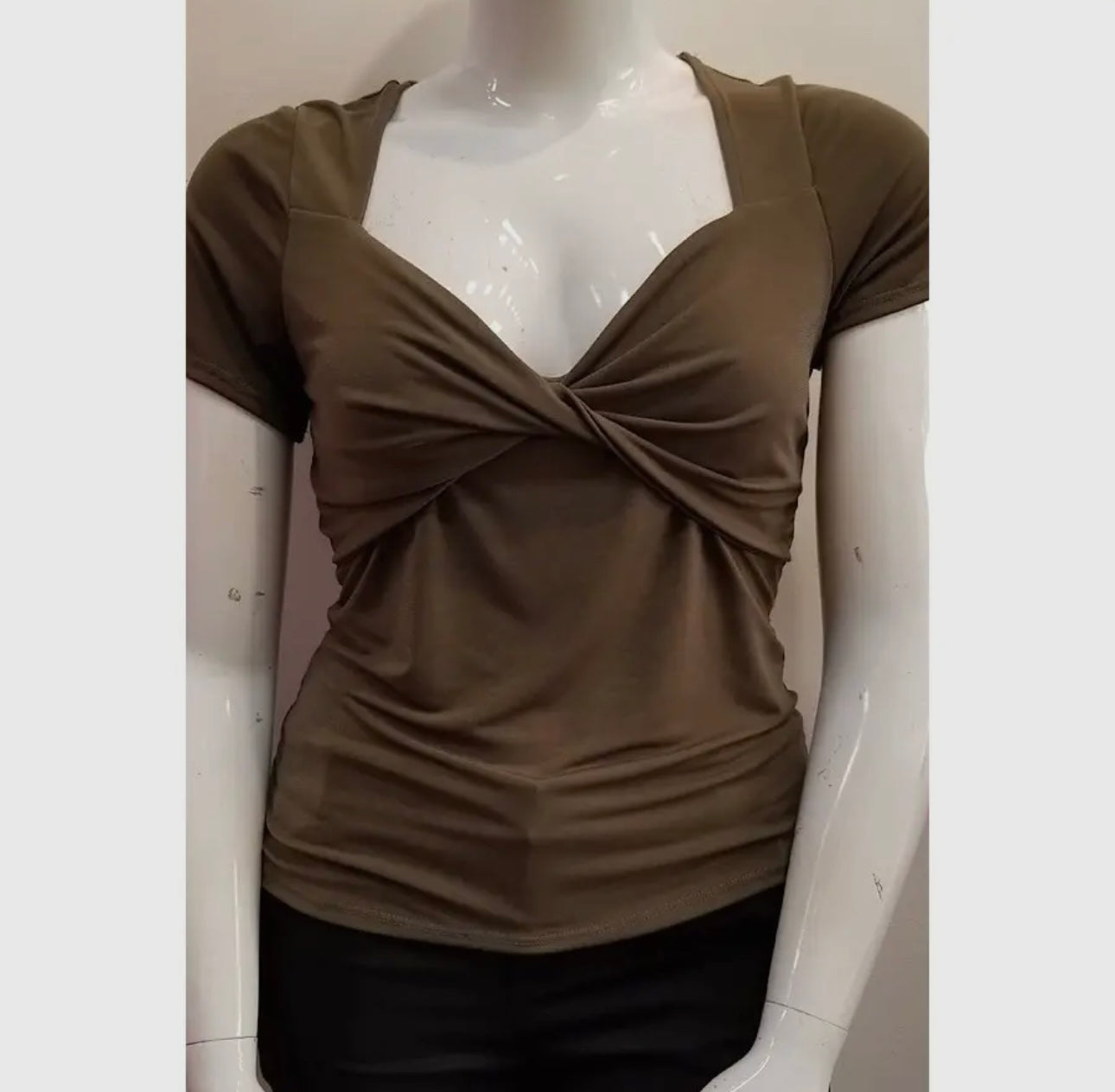 Plus size twist front short sleeve knit top