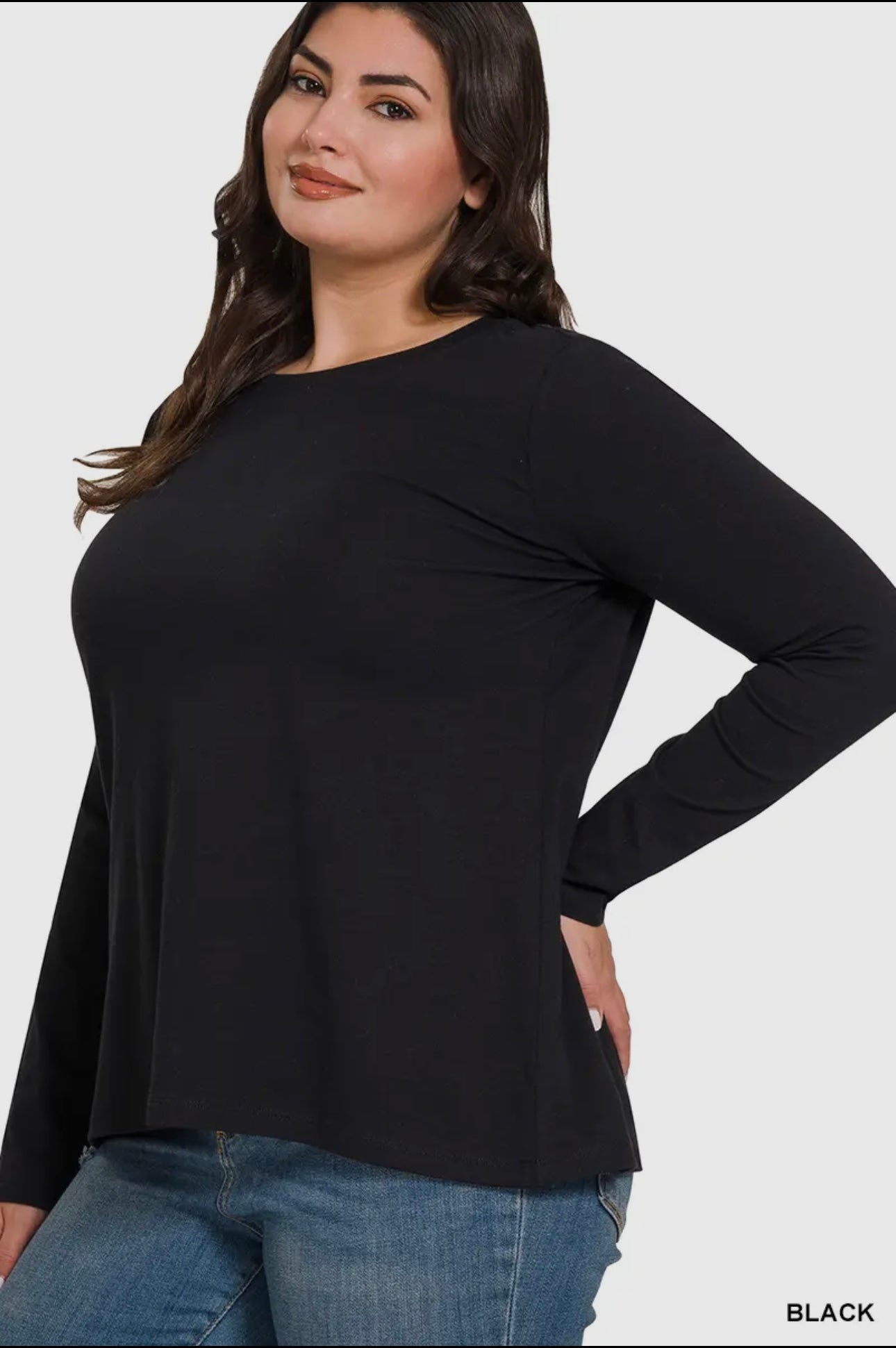 Plus size cotton crew neck long sleeve