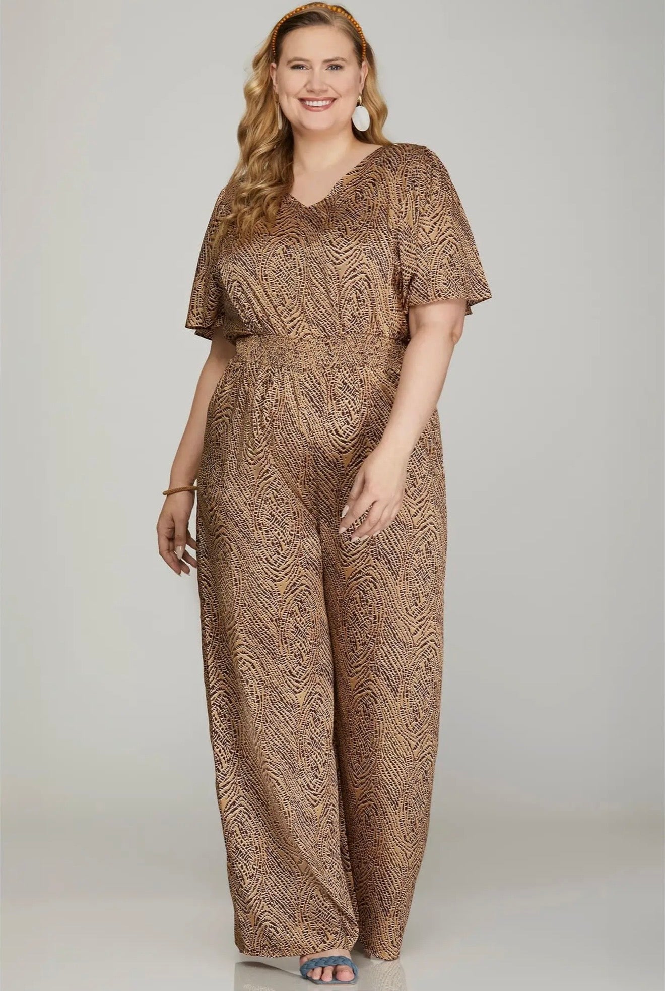 Wide leg printed woven jumpsuit