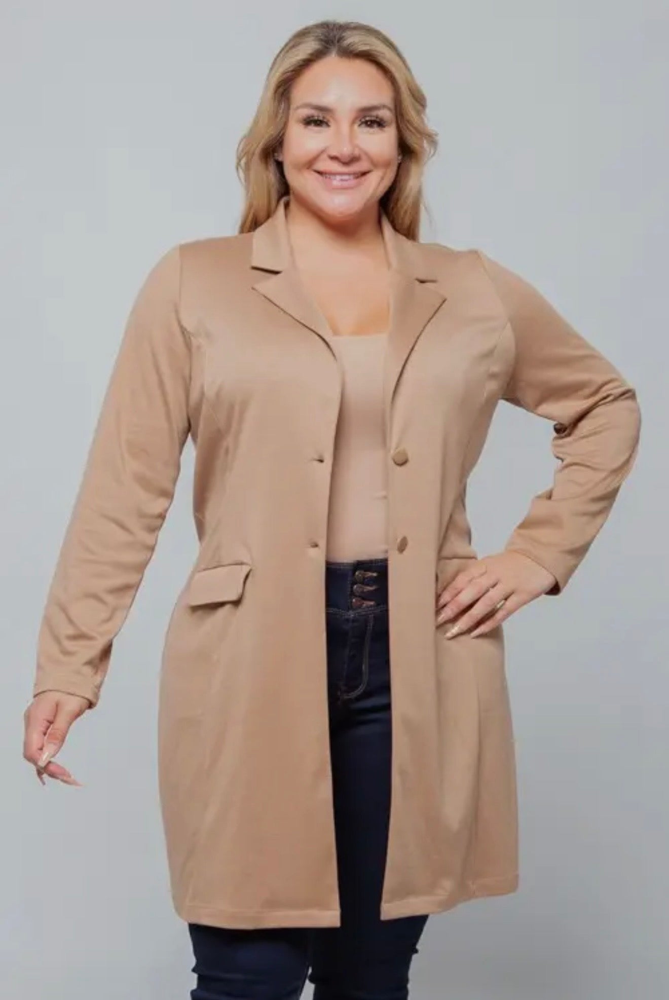 Plus size ponte long line blazer jacket