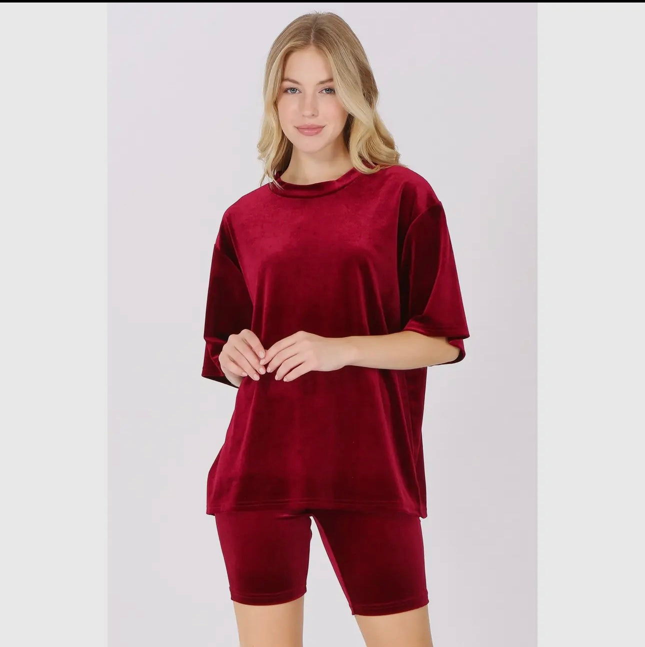 Velour oversized tee shirt and biker shorts set