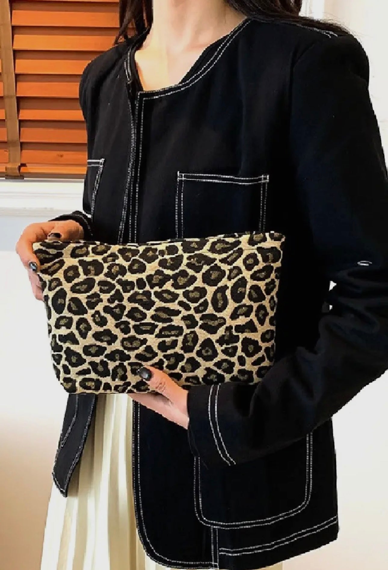 Leopard canvas makeup bag