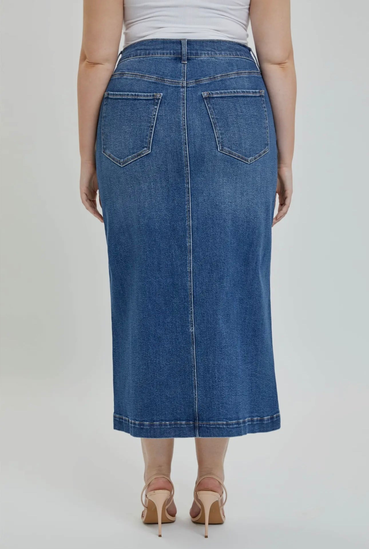 Plus Classic Denim Maxi Skirt