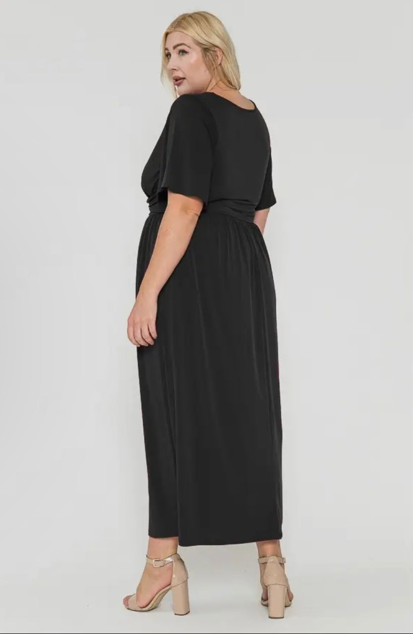 Plus size solid front twist ruffle maxi dress