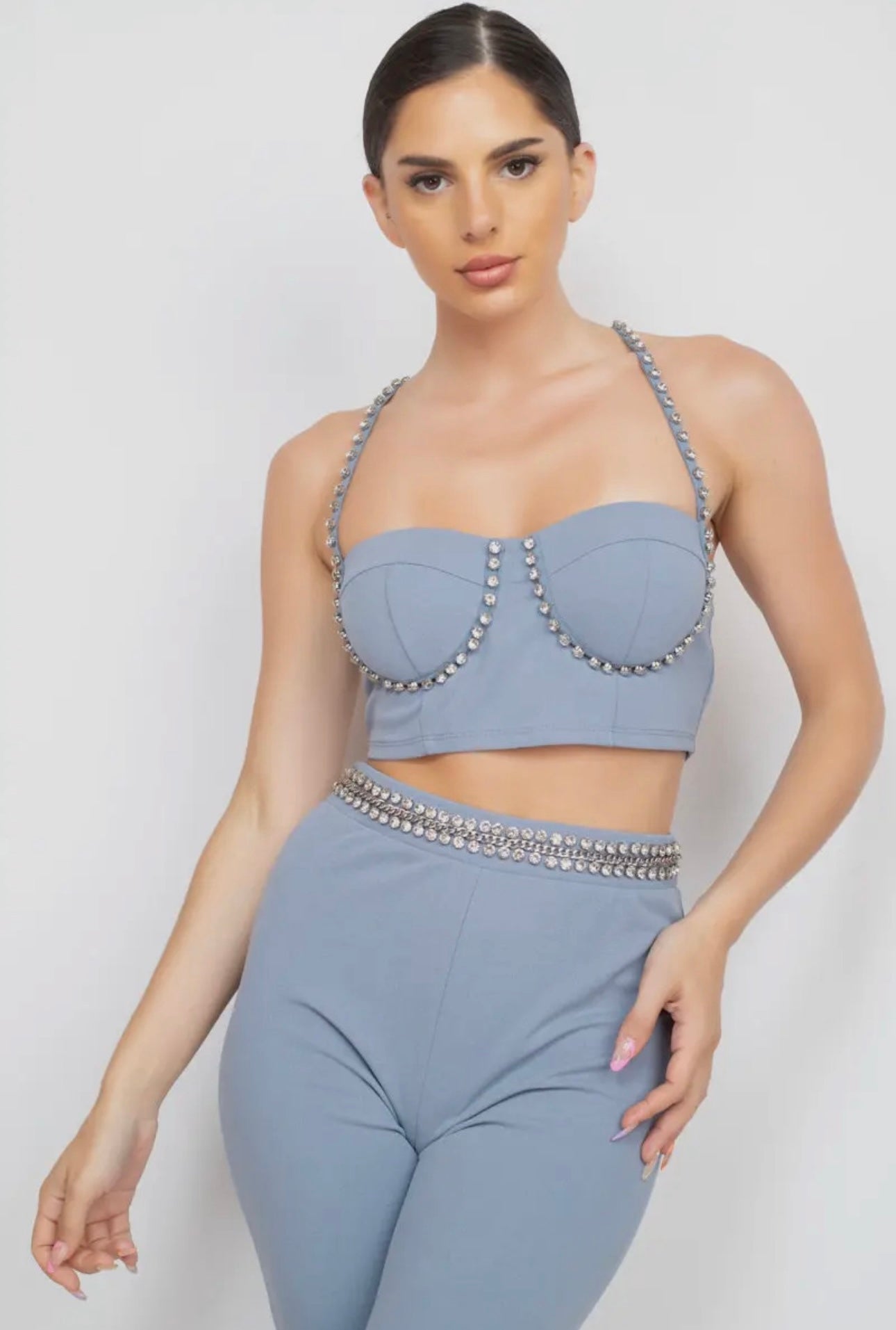 Stone embellished top and pant set