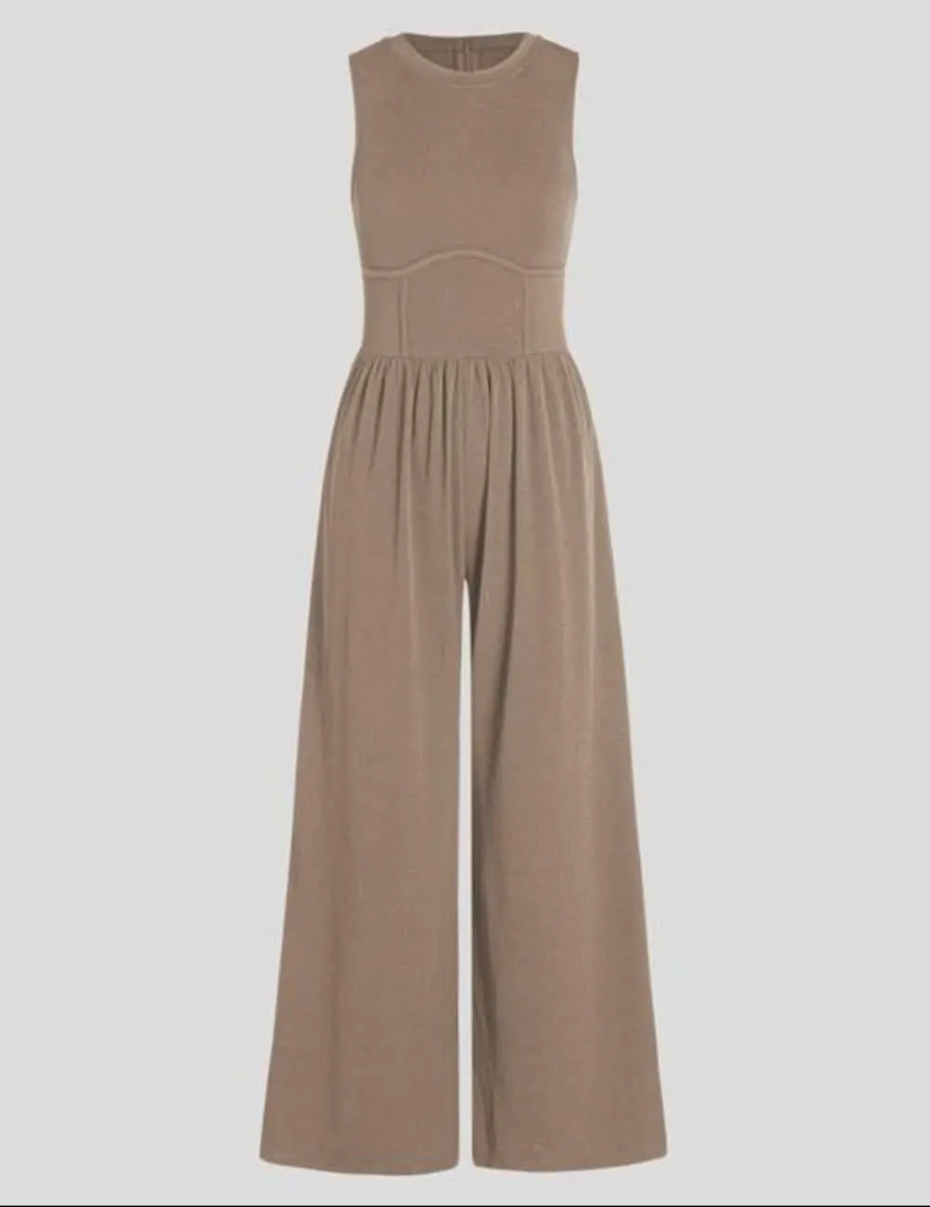 Ladies solid color sleeveless straight leg jumpsuit