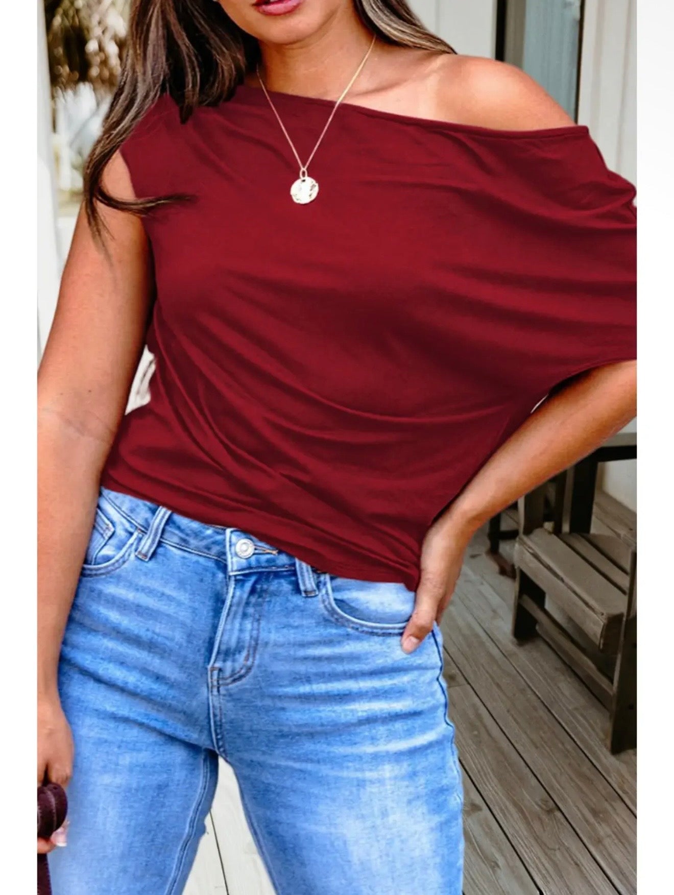 Plus size asymmetrical neck short sleeve blouse