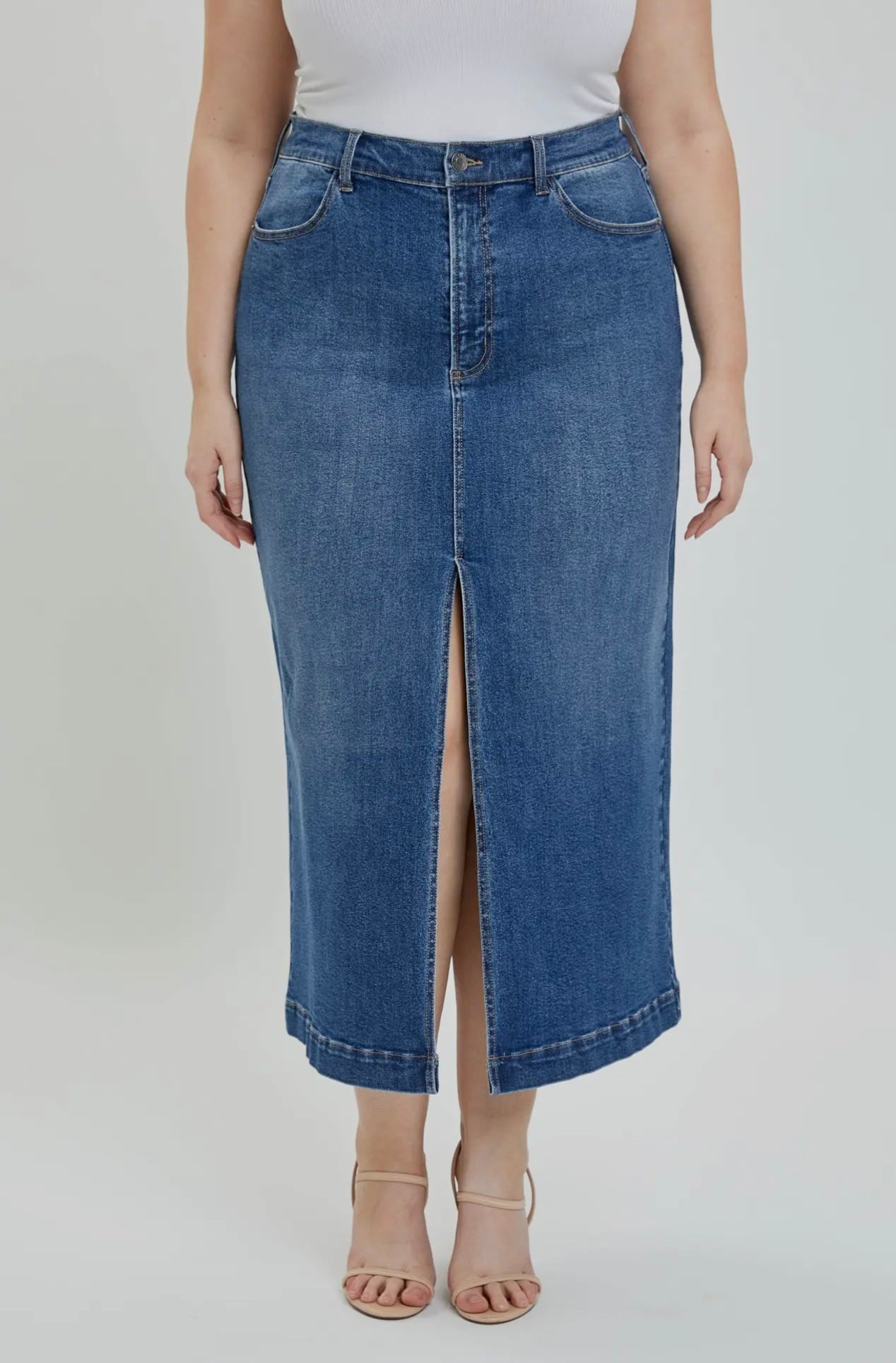 Plus Classic Denim Maxi Skirt