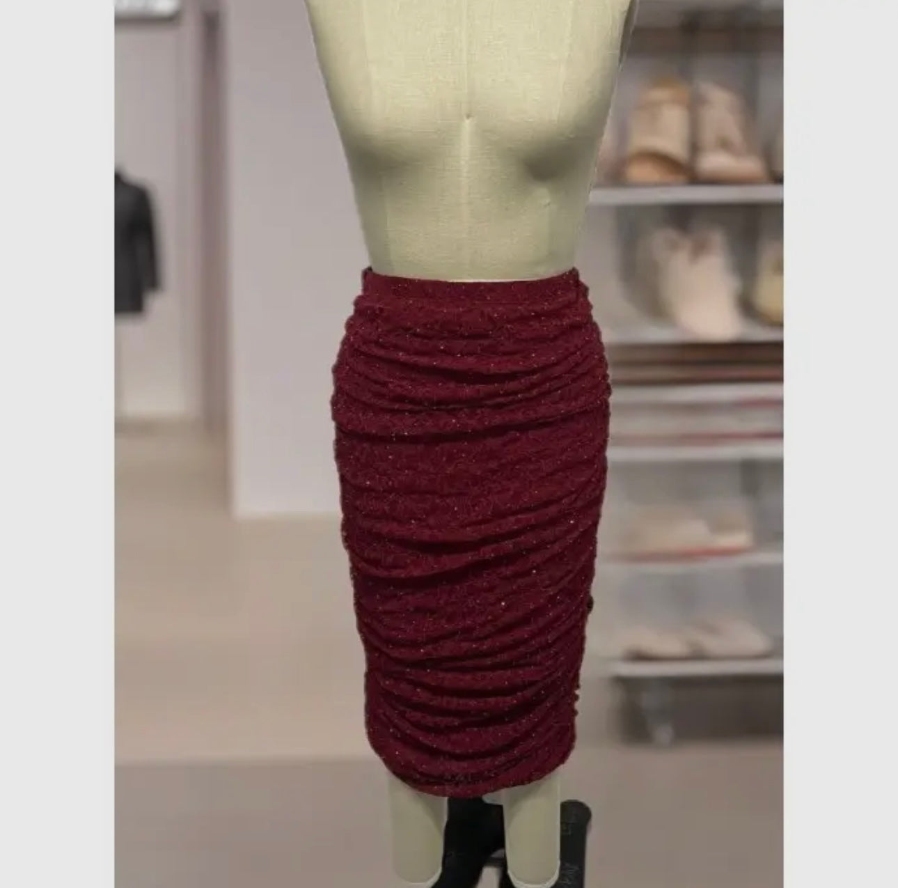 Plus size lace rhinestone studded elastic waist ruched midi skirt