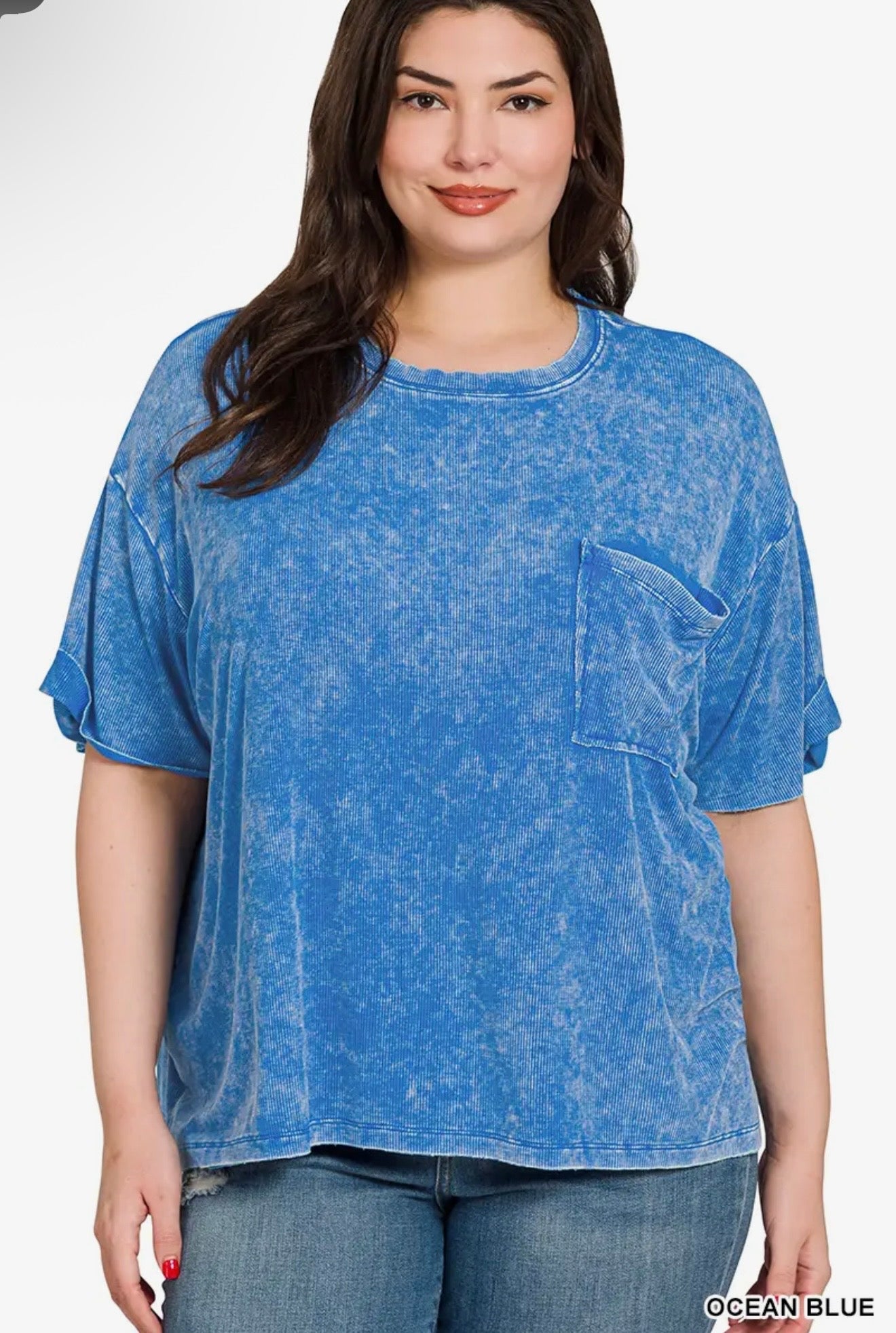Plus washed ribbed cuffed sleeve
