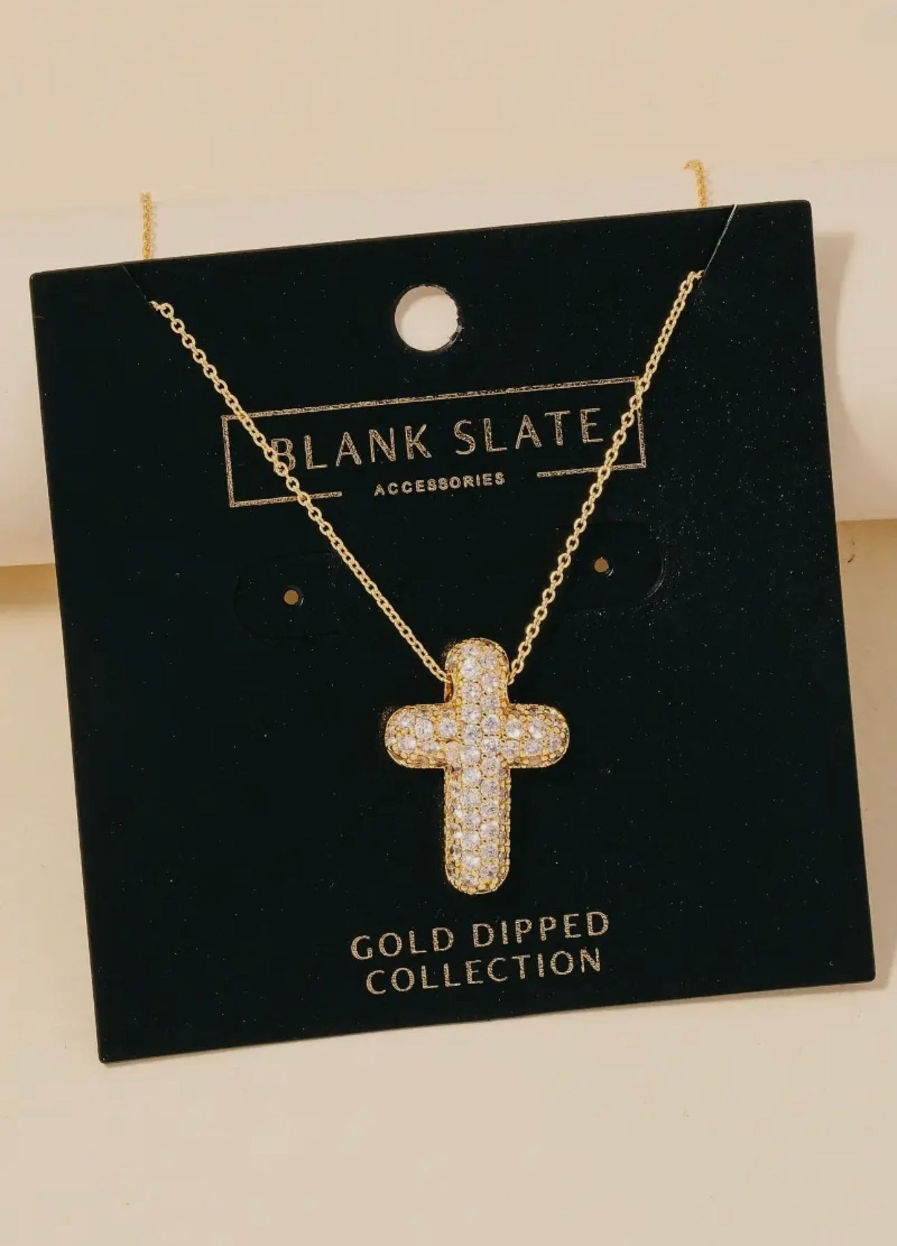 Gold dipped pave bubble cross pendant necklace