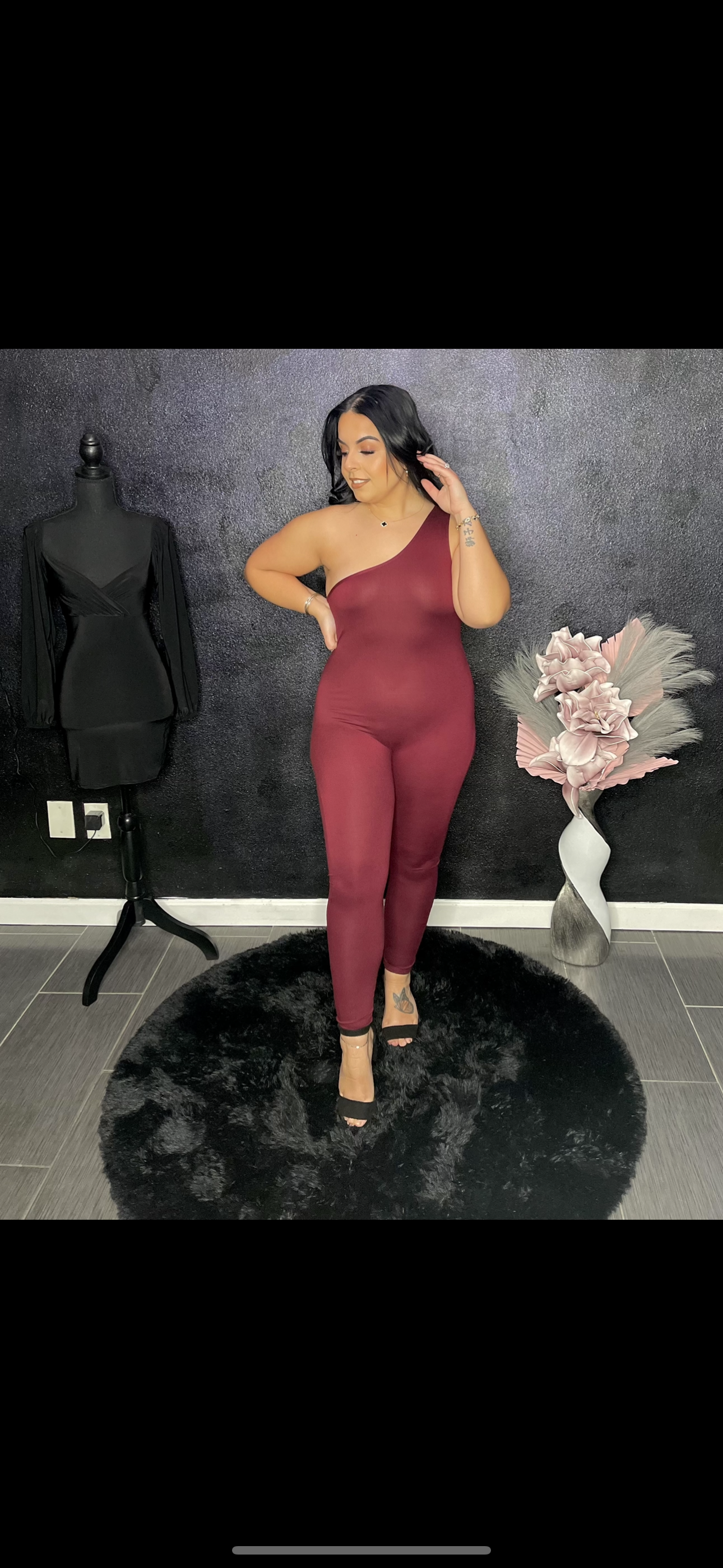 Solid color one shoulder jumpsuit