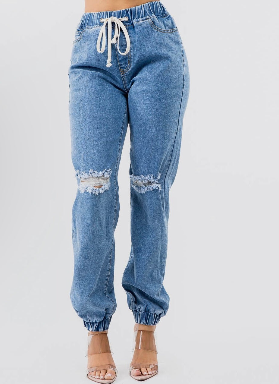 High waist denim jogger