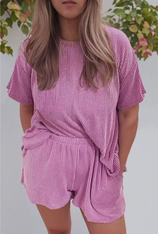 Ribbed knit tee and short lounge set