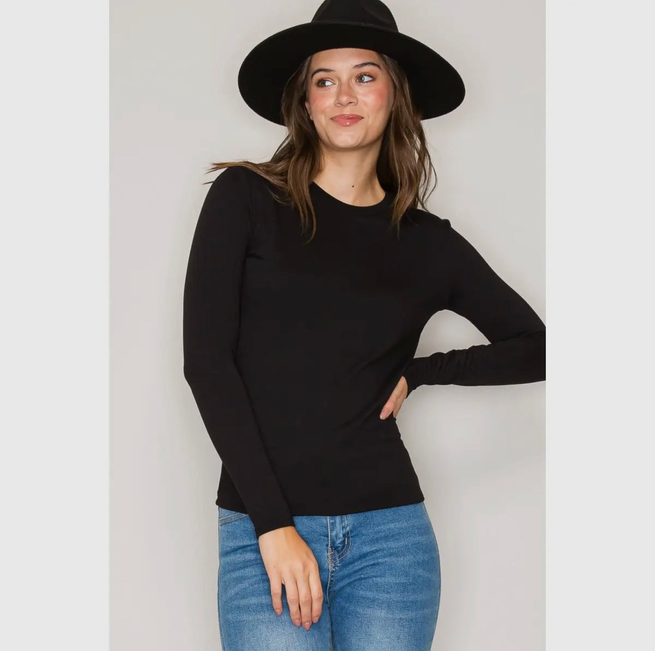 Fleece lined crew neck long sleeve top