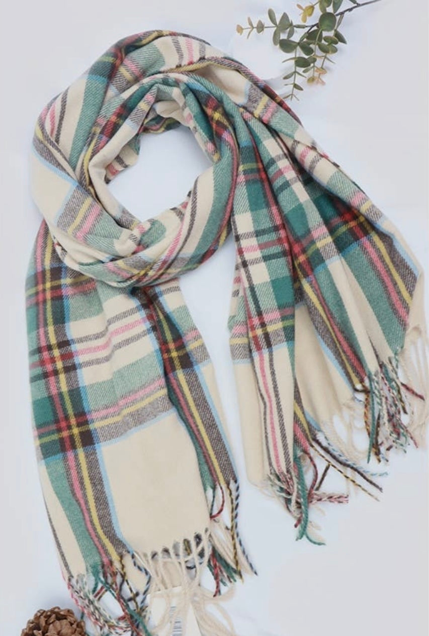 Wide multi checker oblong scarf