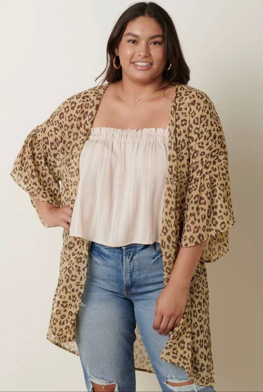 Plus animal print ruffle sleeve duster