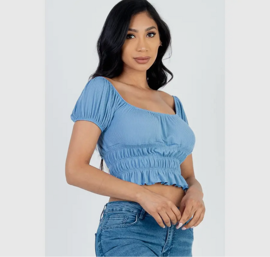 Ruched square neck puff sleeve top