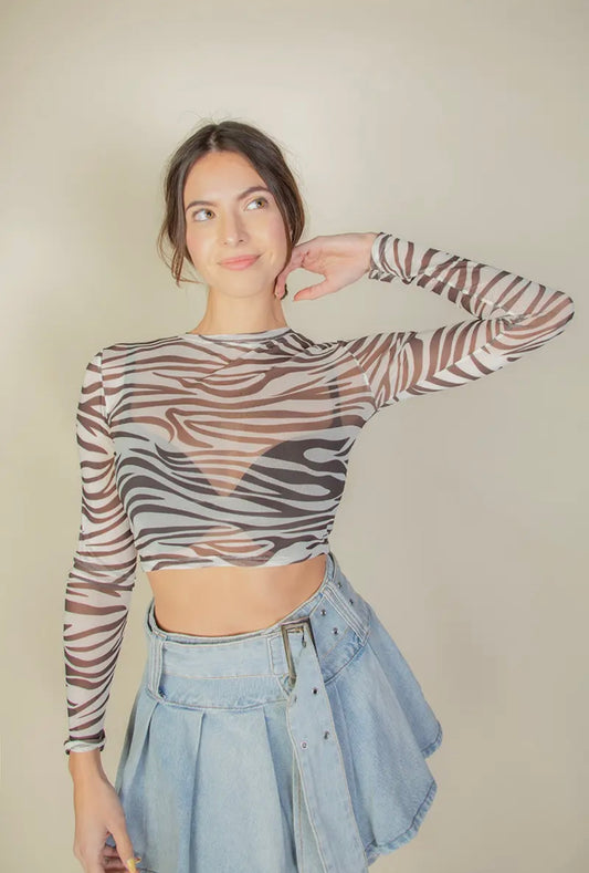 Zebra print mesh top