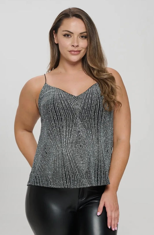 Plus size metallic glitter v neck cami tank top