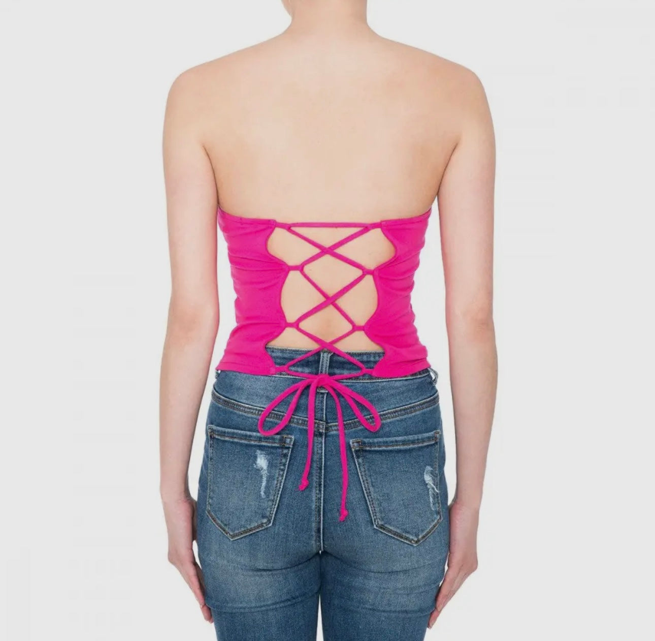 Lace up back cropped tube top