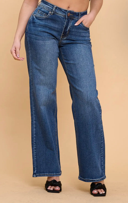 Mid low rise stretchy wide leg jeans