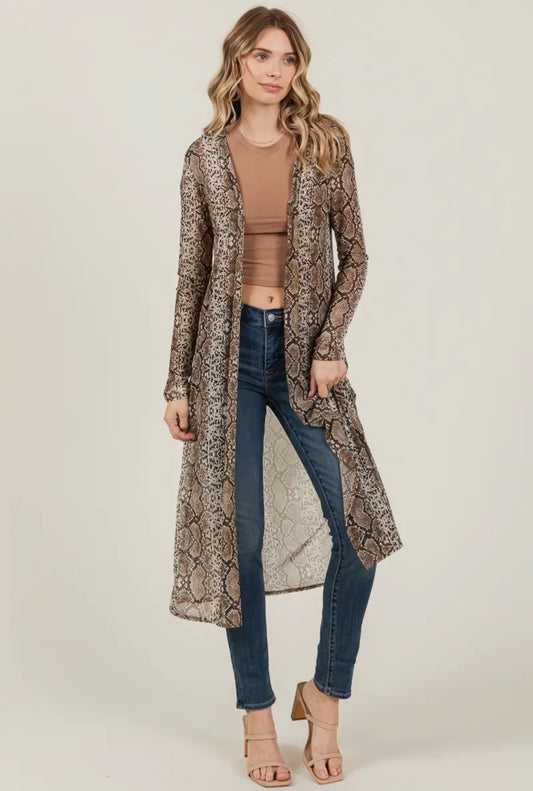 Long mesh snake print cardigan