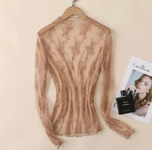 Lace mesh top coffee
