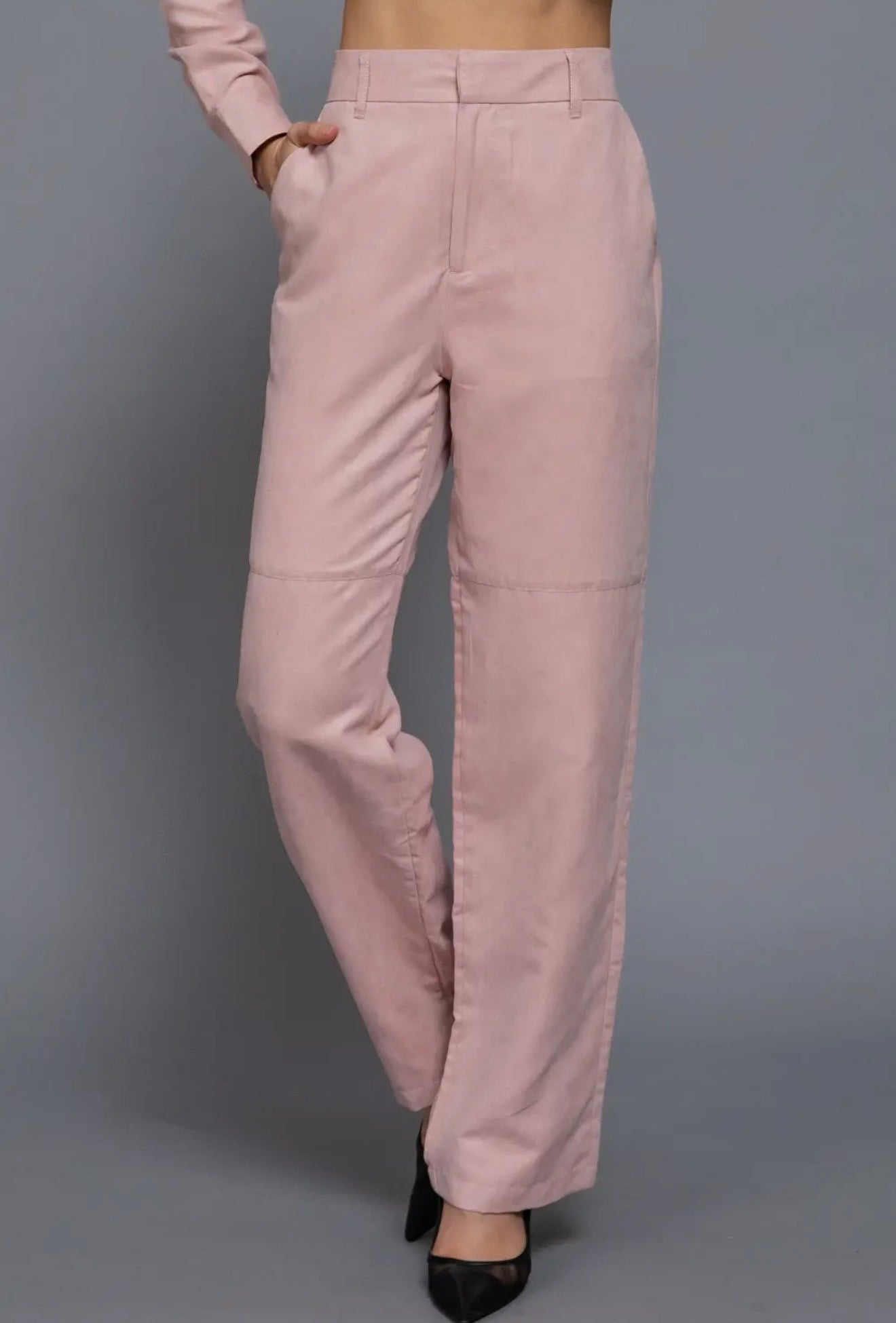 Faux suede straight leg woven pants