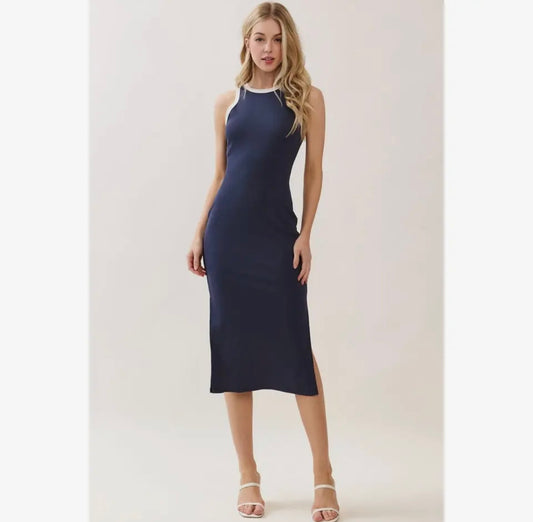 Ribbed tank midi dress with side slit
