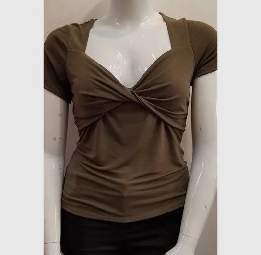 Plus size twist front short sleeve knit top