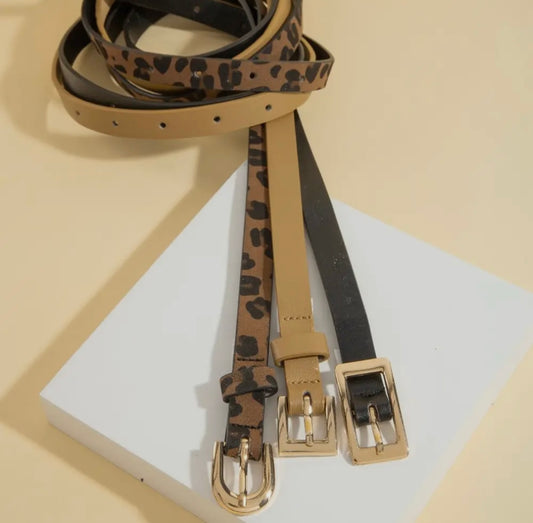 Skinny vegan leather belt set
