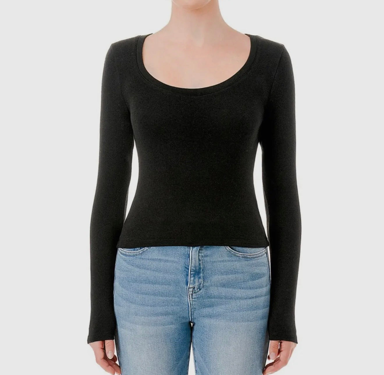 Scoop neck brushed jersey long sleeve top