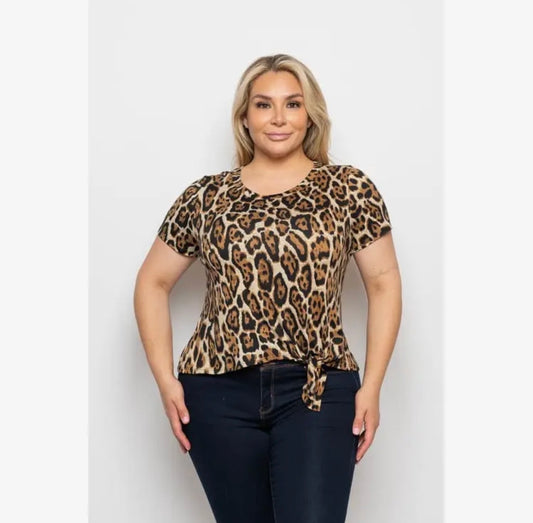 Plus size leopard print side tie top