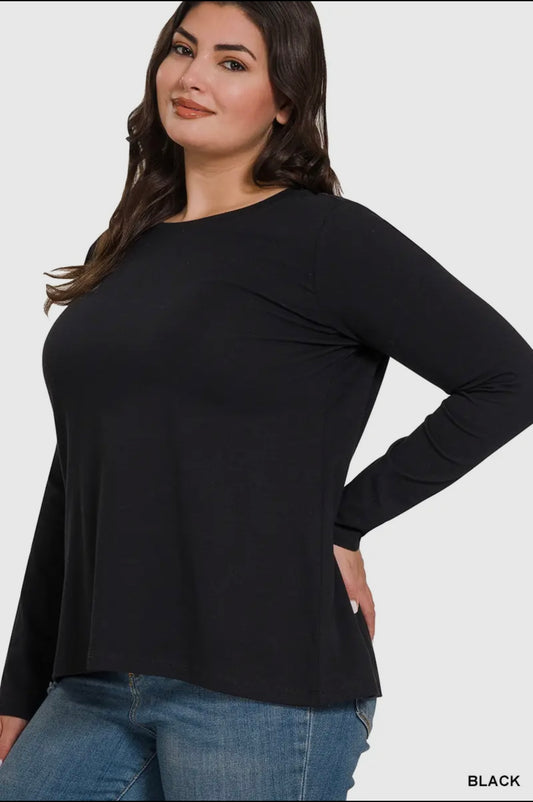 Plus size cotton crew neck long sleeve