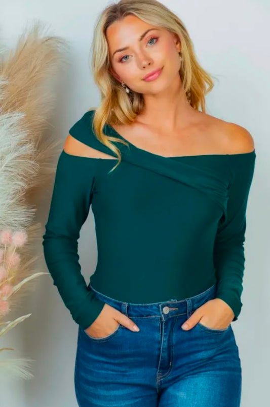 Plus size Asymmetrical solid knot body suit