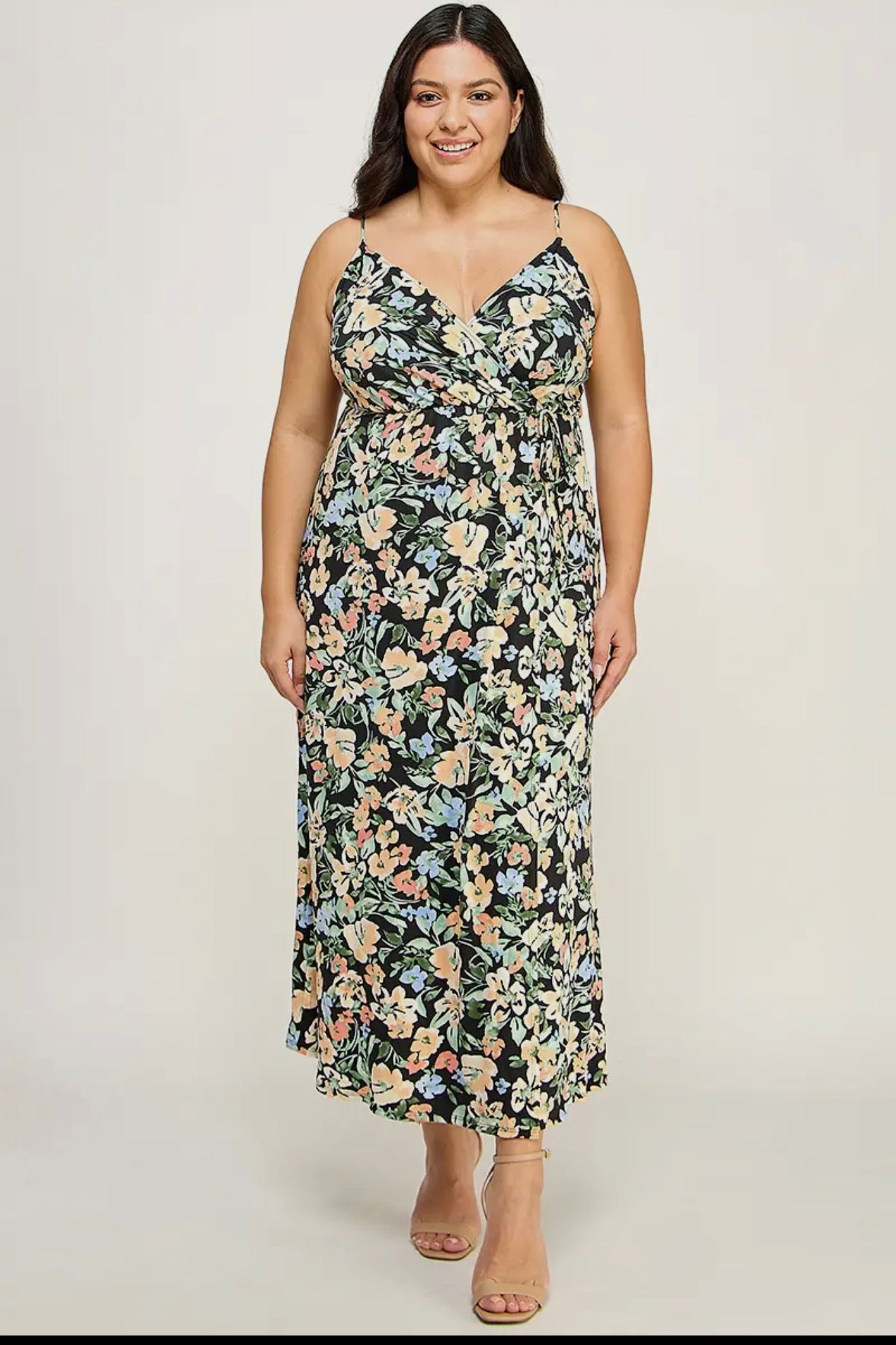 Plus size floral wrap maxi dress