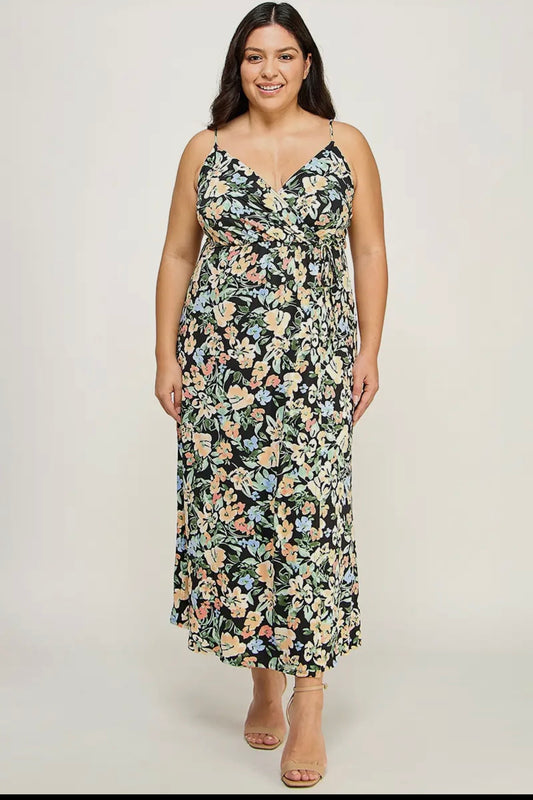 Plus size floral wrap maxi dress