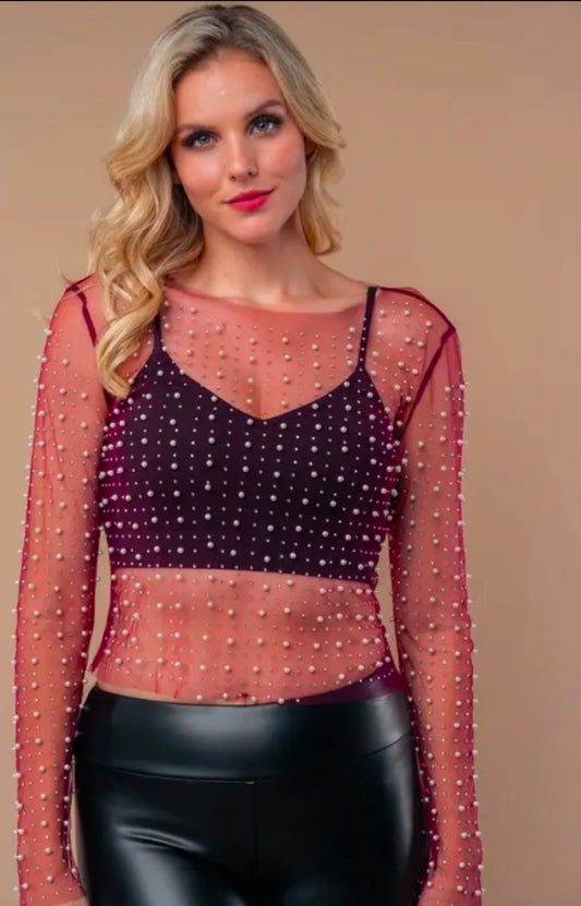Plus size Long sleeve embellished top