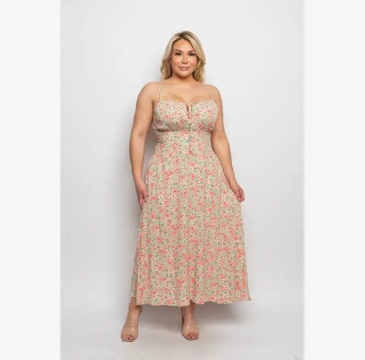 Plus size floral tie front a line midi dress