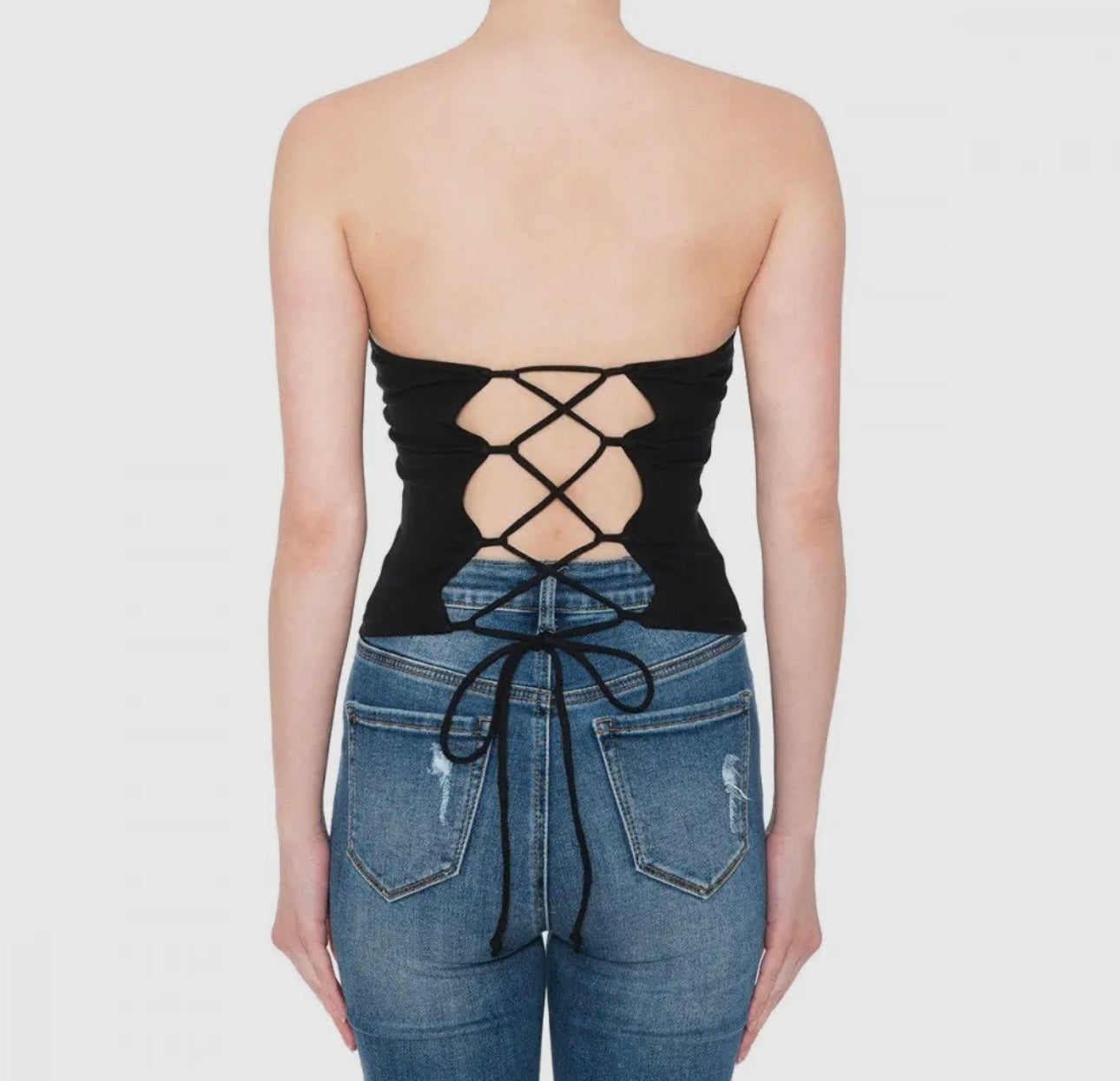 Lace up back cropped tube top