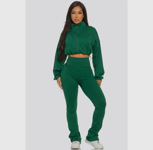 Cropped zip up high waist jogger set