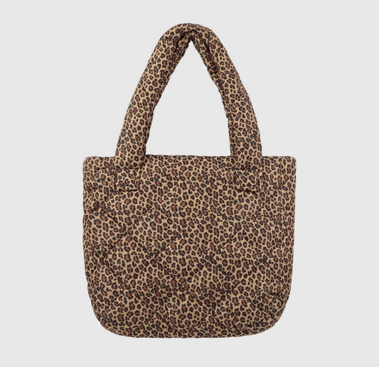 Leopard plaid padded tote bag