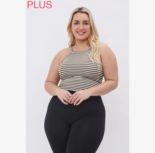 Plus ribbed knit tank striped halter racerback