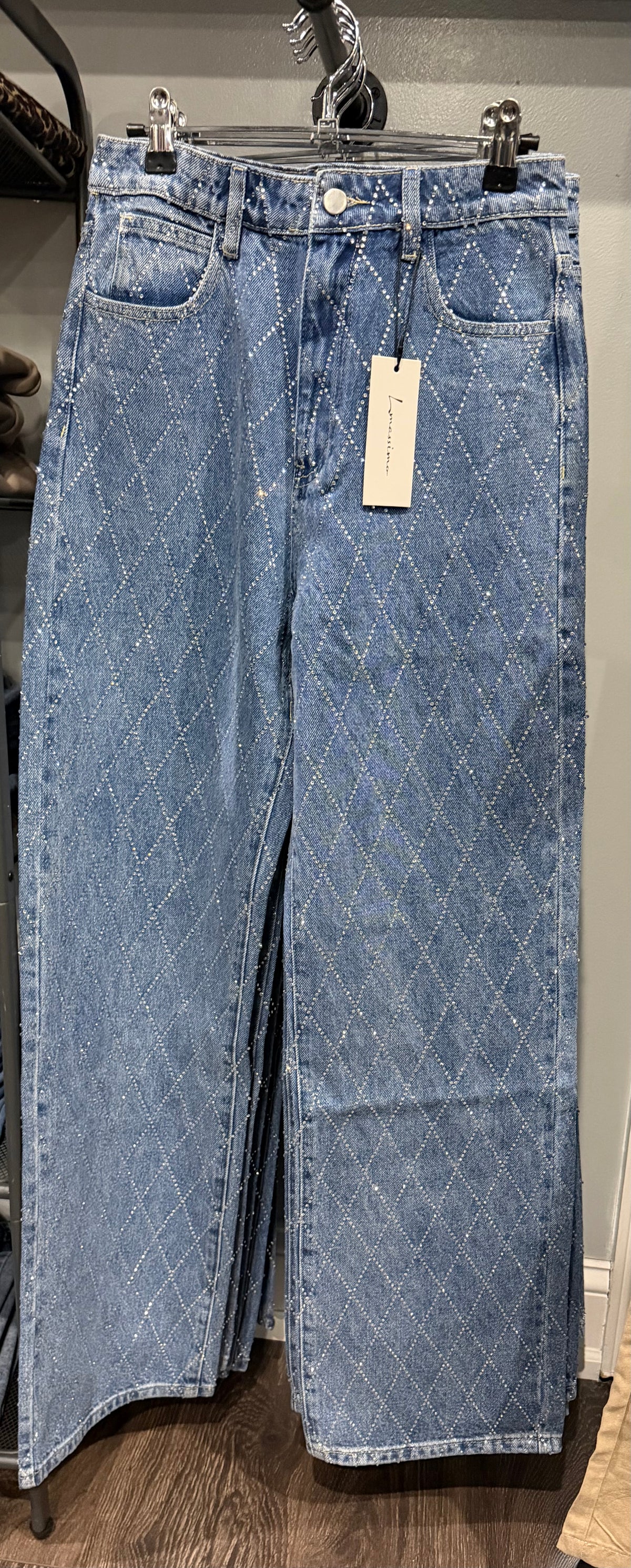 Rhinestone straight leg jeans